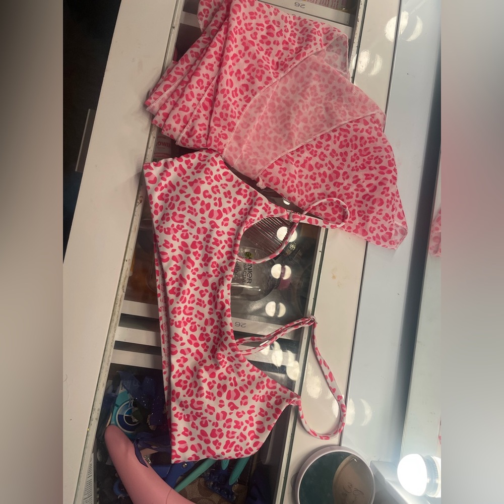 Pink cheetah swim top